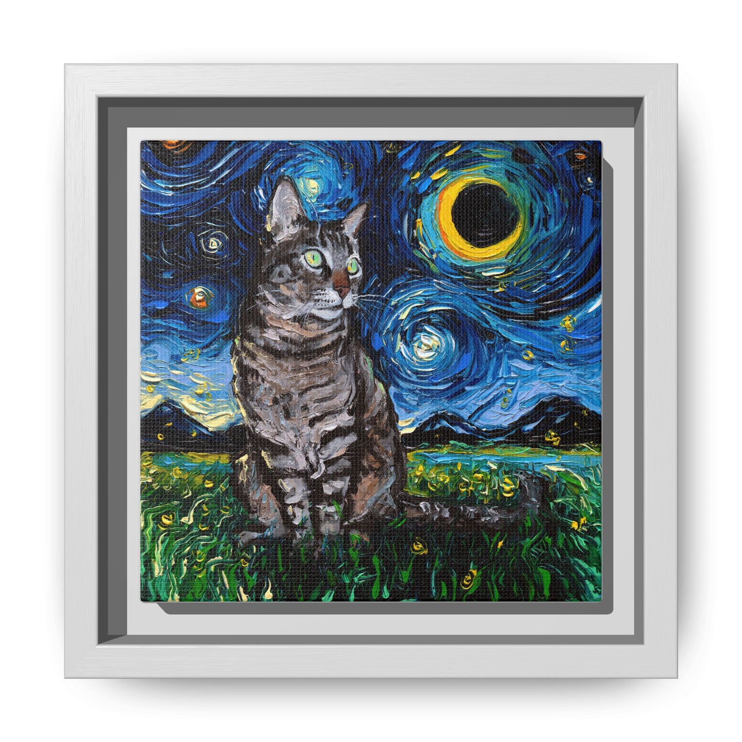 "Tabby Night" Framed Canvas Wall Art