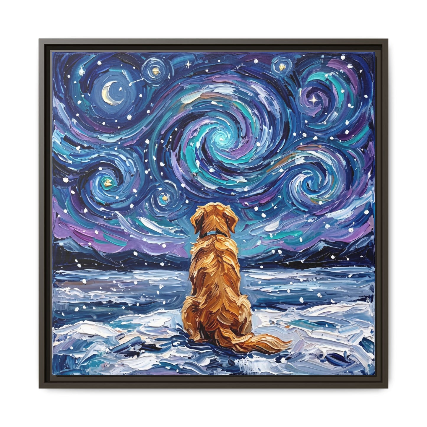 "Snowscape - Golden Retriever" Framed Canvas Wall Art