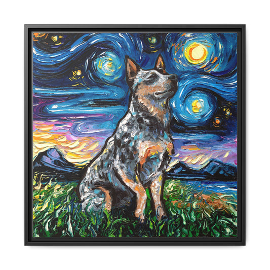 "Blue Heeler Night" Framed Canvas Wall Art