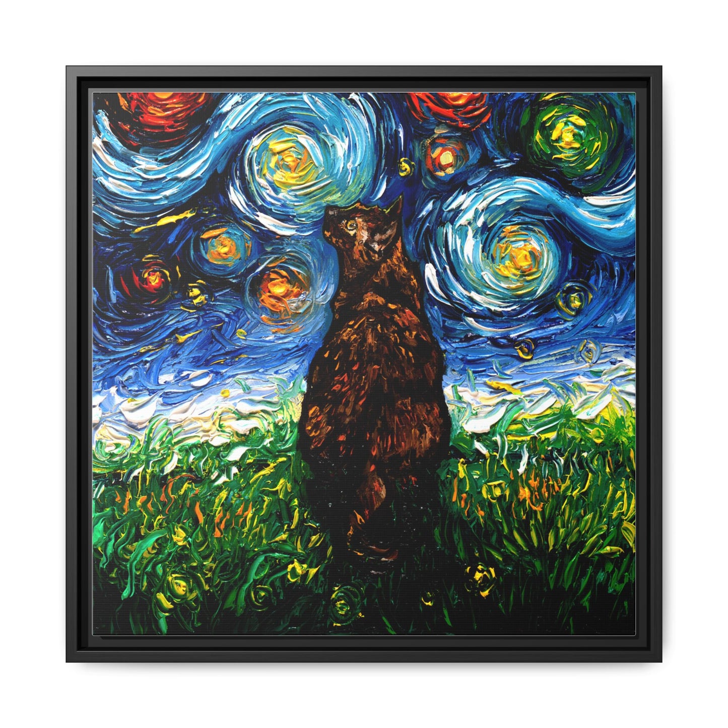 "Tortoiseshell Cat Night" Framed Canvas Wall Art