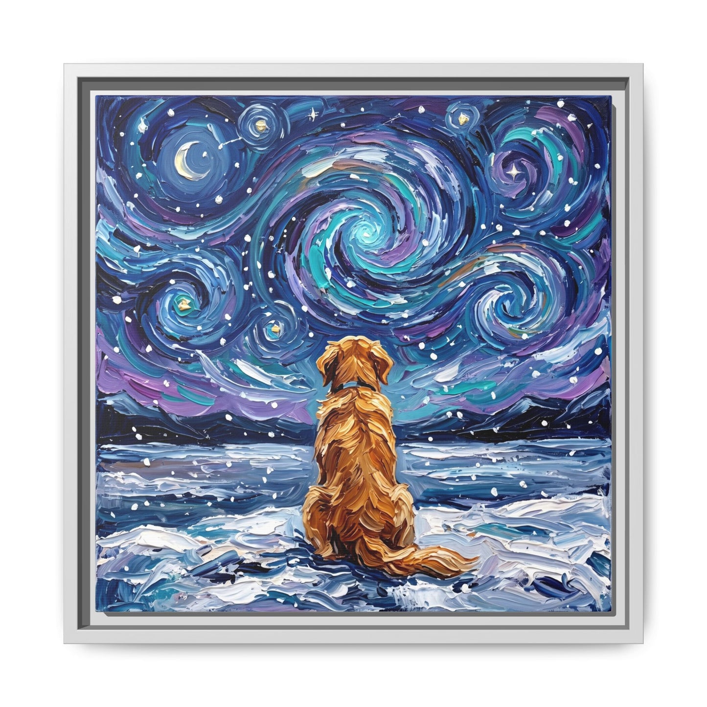 "Snowscape - Golden Retriever" Framed Canvas Wall Art