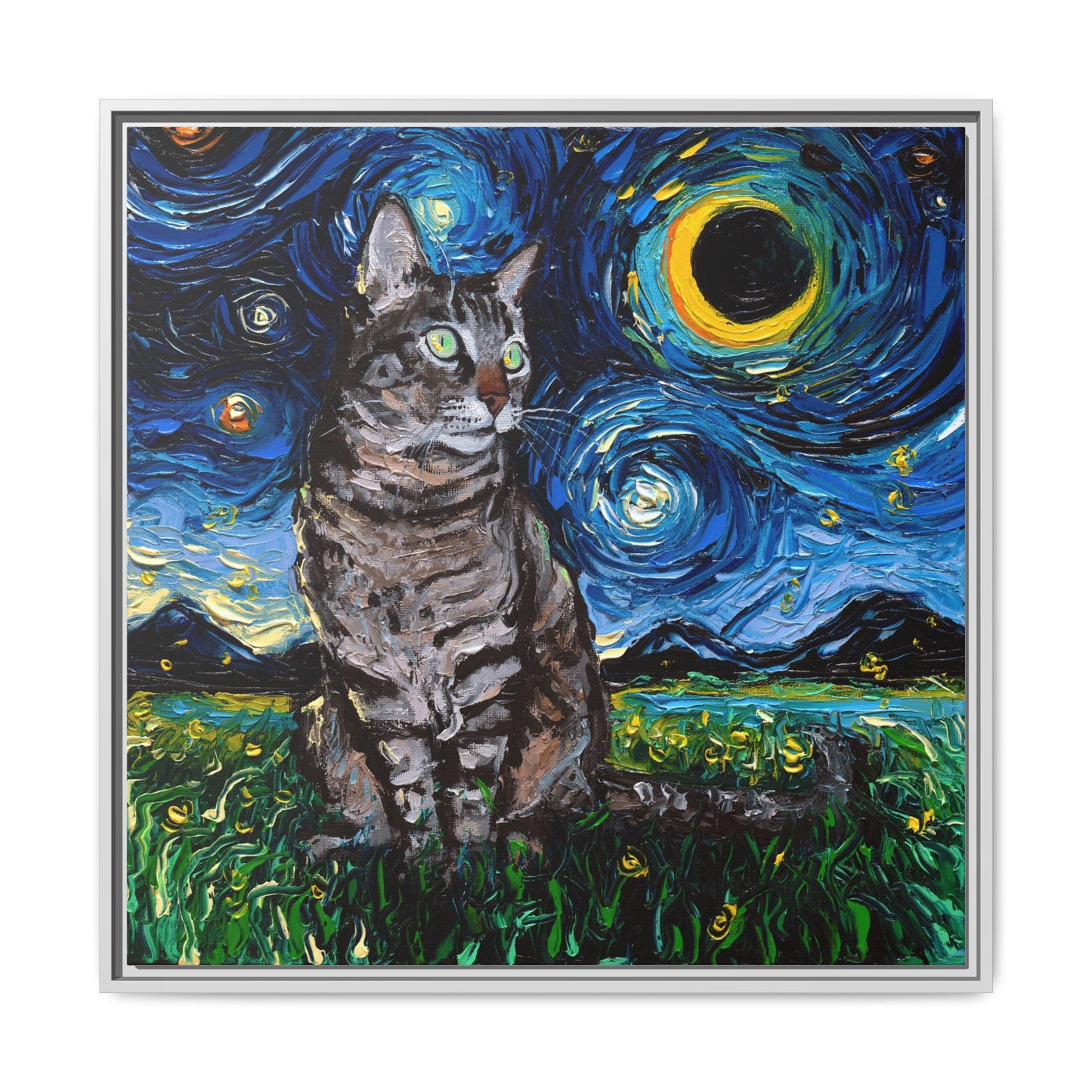 "Tabby Night" Framed Canvas Wall Art