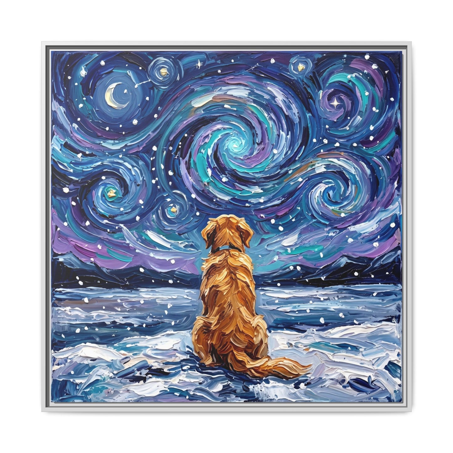 "Snowscape - Golden Retriever" Framed Canvas Wall Art