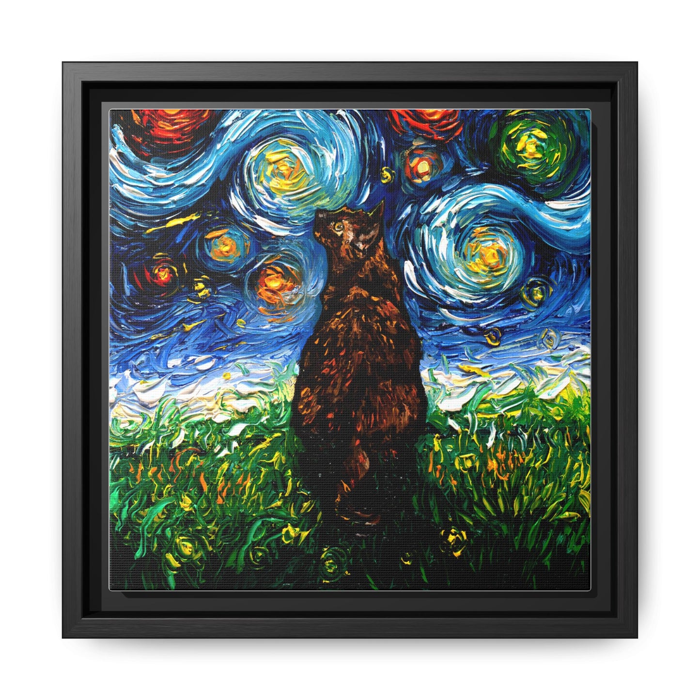 "Tortoiseshell Cat Night" Framed Canvas Wall Art