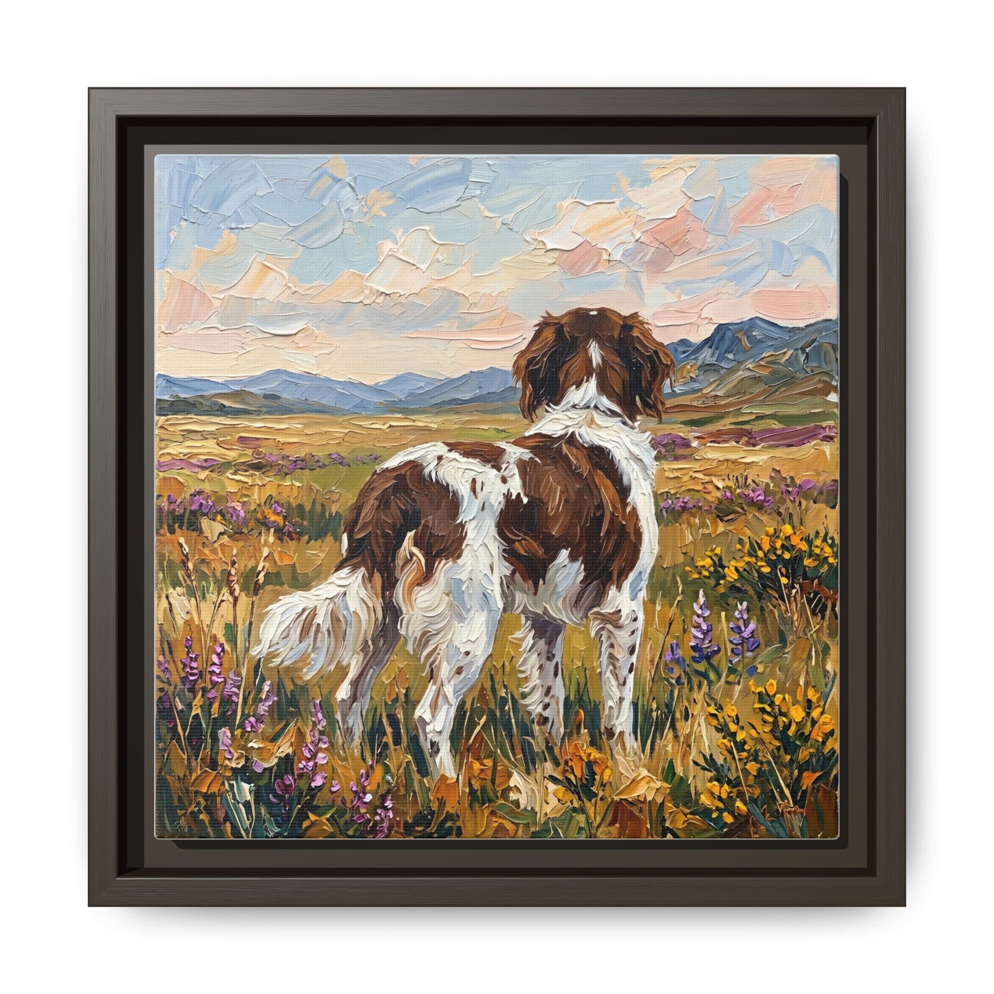 "Amongst The Flowers - Drentsche Patrijshond" Framed Canvas Wall Art