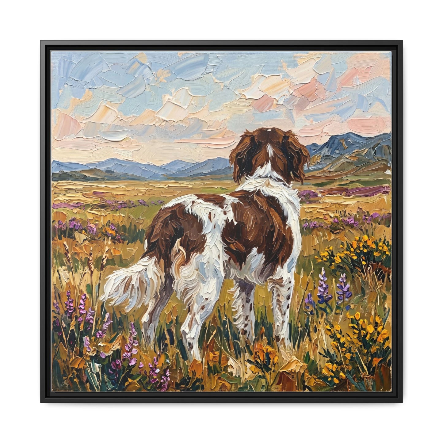 "Amongst The Flowers - Drentsche Patrijshond" Framed Canvas Wall Art