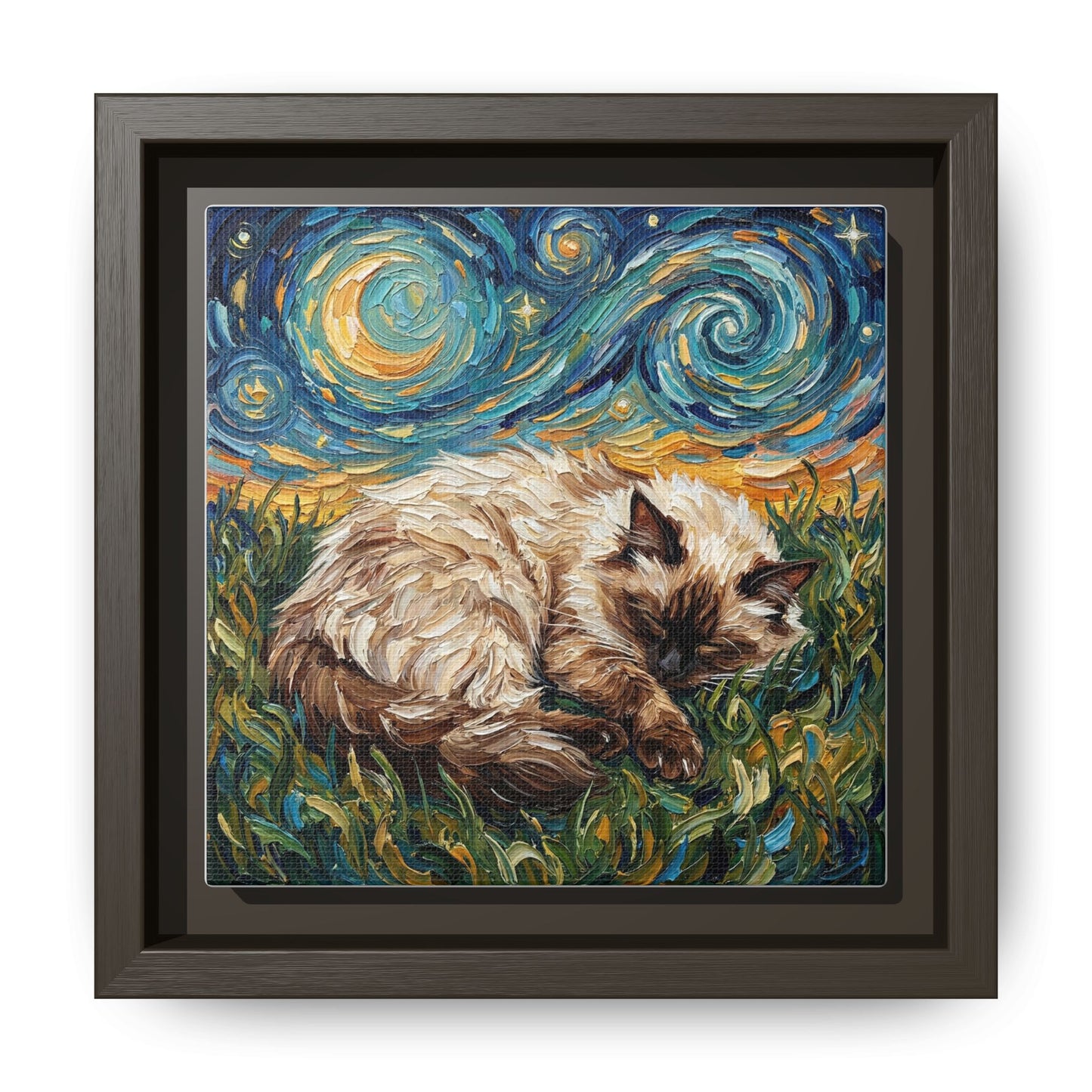 "Sleepy Himalayan Cat Night" Framed Canvas Wall Art