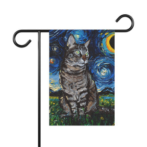 Starry Night Gray Tabby Cat Garden and House Flags