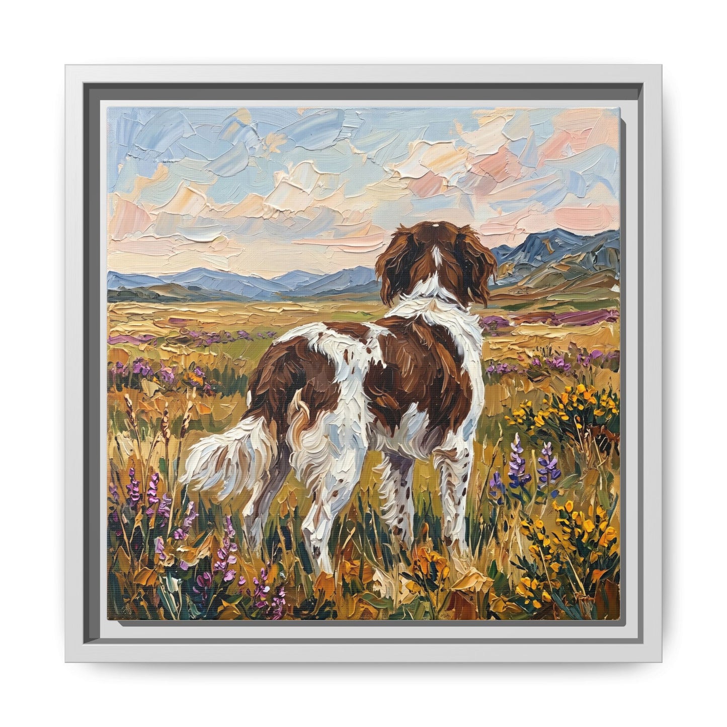 "Amongst The Flowers - Drentsche Patrijshond" Framed Canvas Wall Art