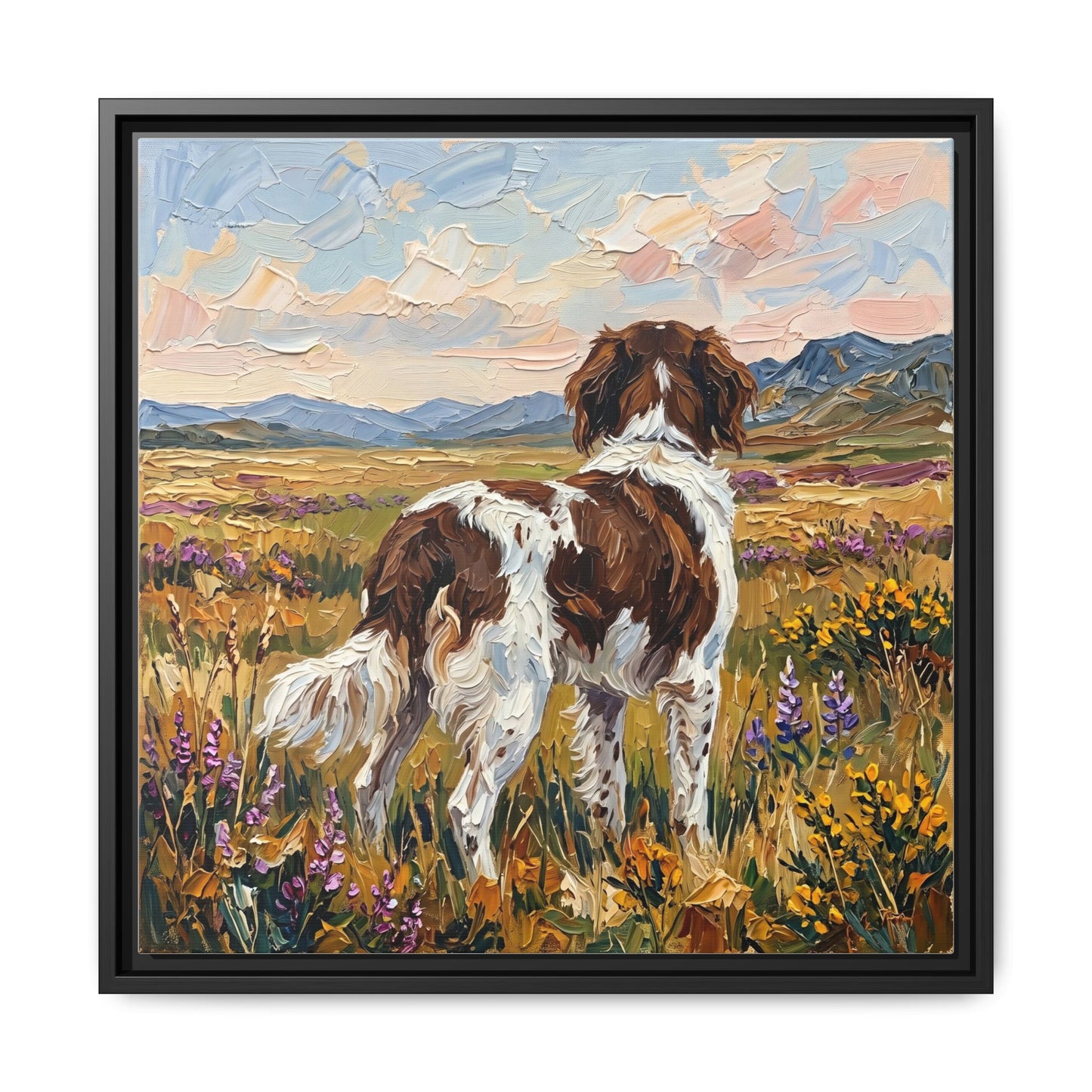 "Amongst The Flowers - Drentsche Patrijshond" Framed Canvas Wall Art