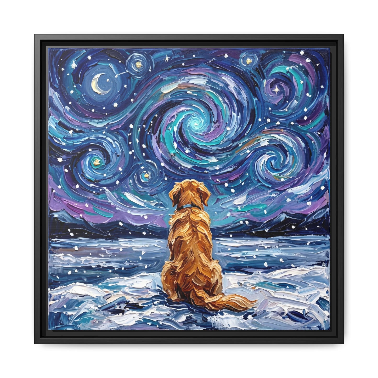 "Snowscape - Golden Retriever" Framed Canvas Wall Art