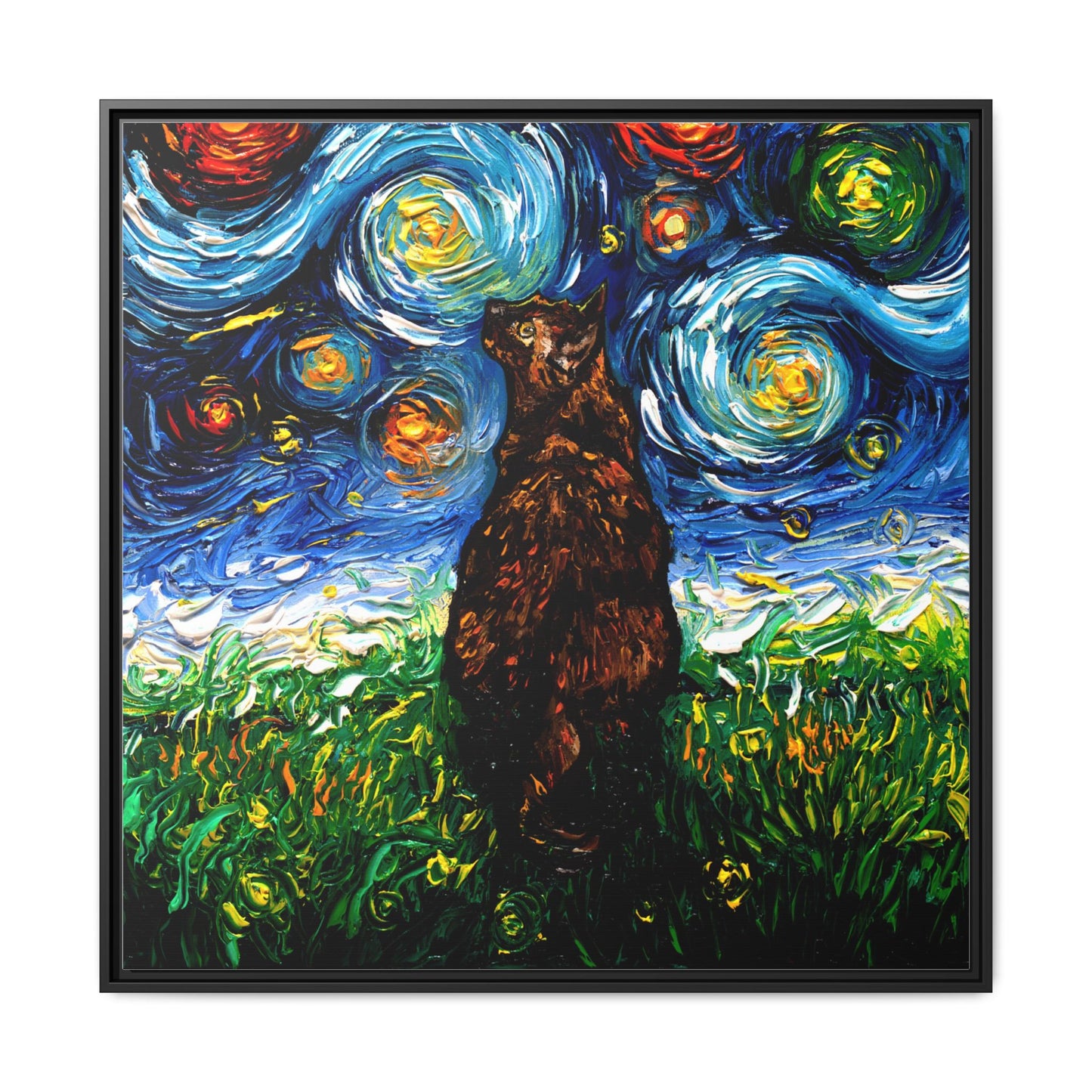 "Tortoiseshell Cat Night" Framed Canvas Wall Art