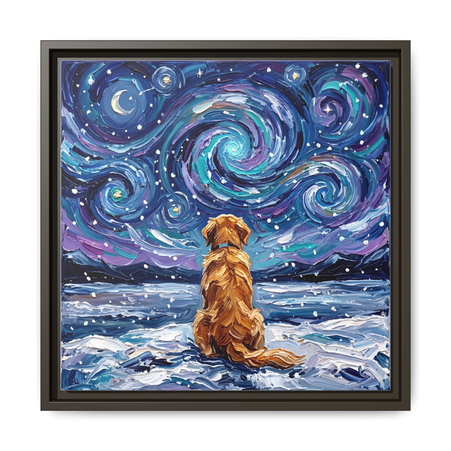 "Snowscape - Golden Retriever" Framed Canvas Wall Art