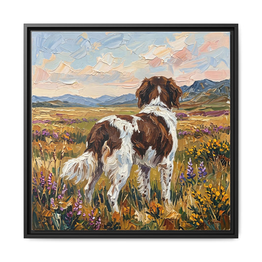 "Amongst The Flowers - Drentsche Patrijshond" Framed Canvas Wall Art
