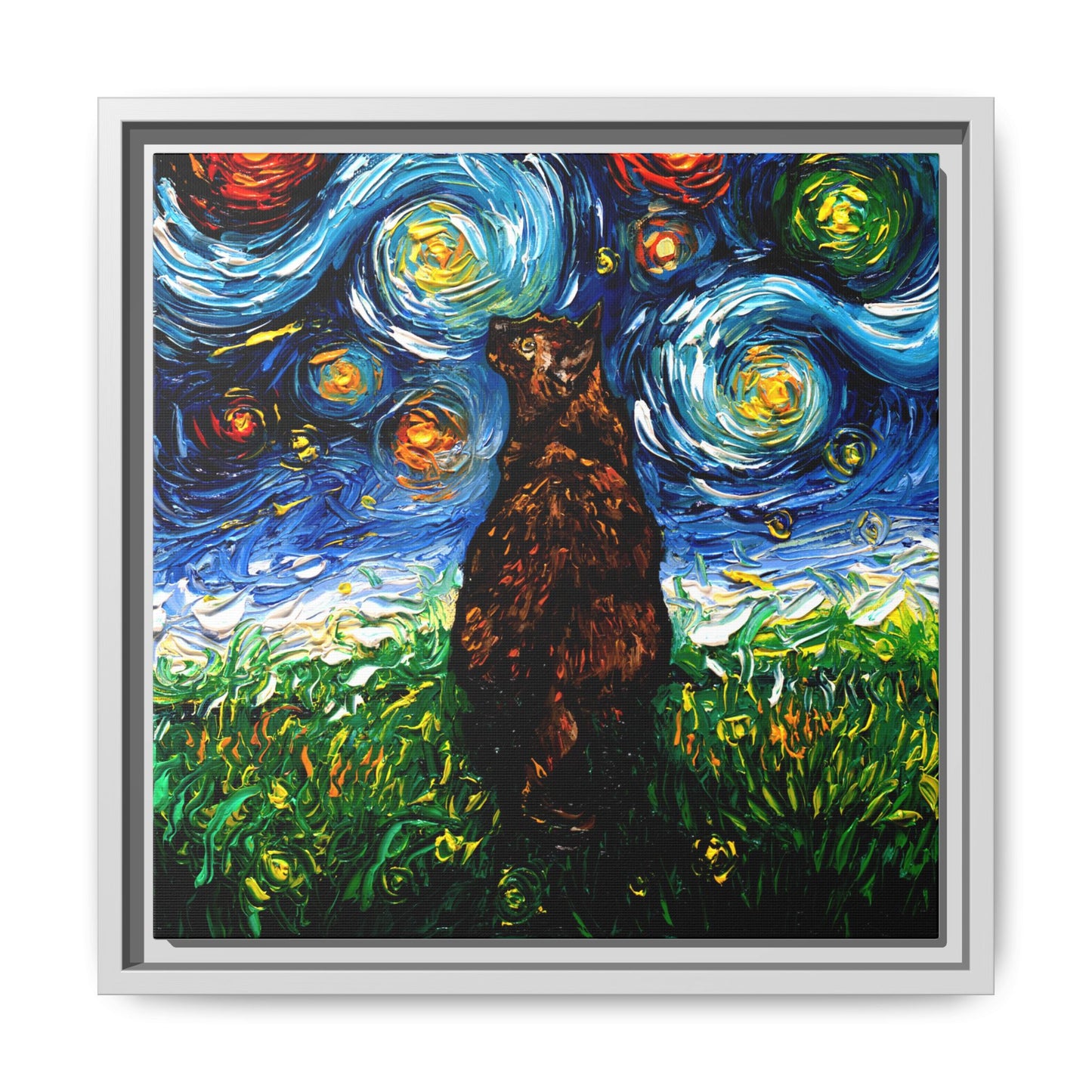 "Tortoiseshell Cat Night" Framed Canvas Wall Art