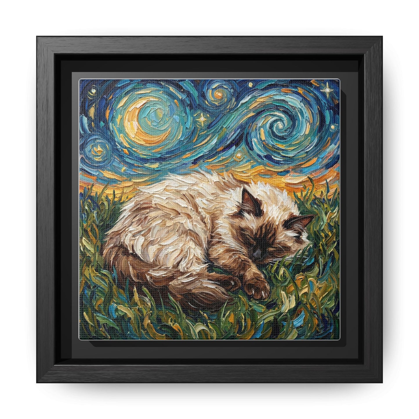 "Sleepy Himalayan Cat Night" Framed Canvas Wall Art