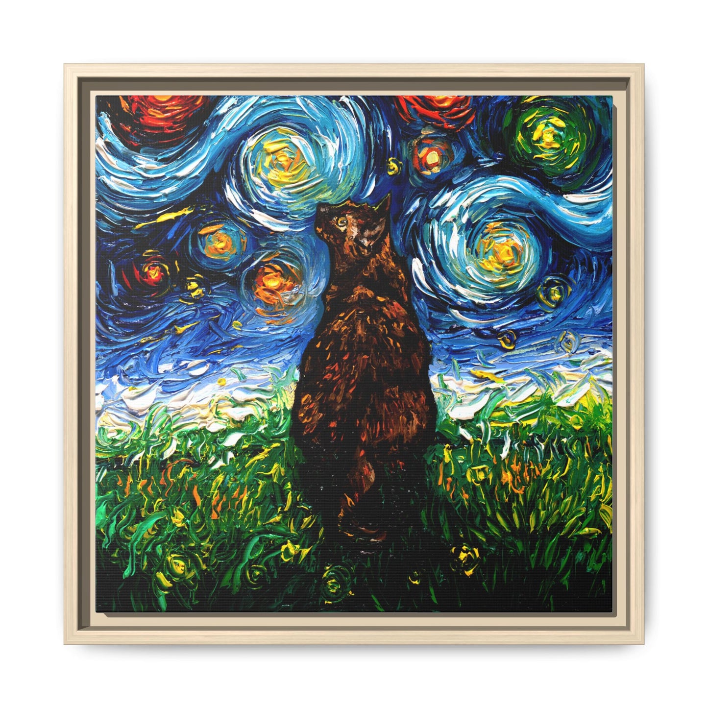 "Tortoiseshell Cat Night" Framed Canvas Wall Art