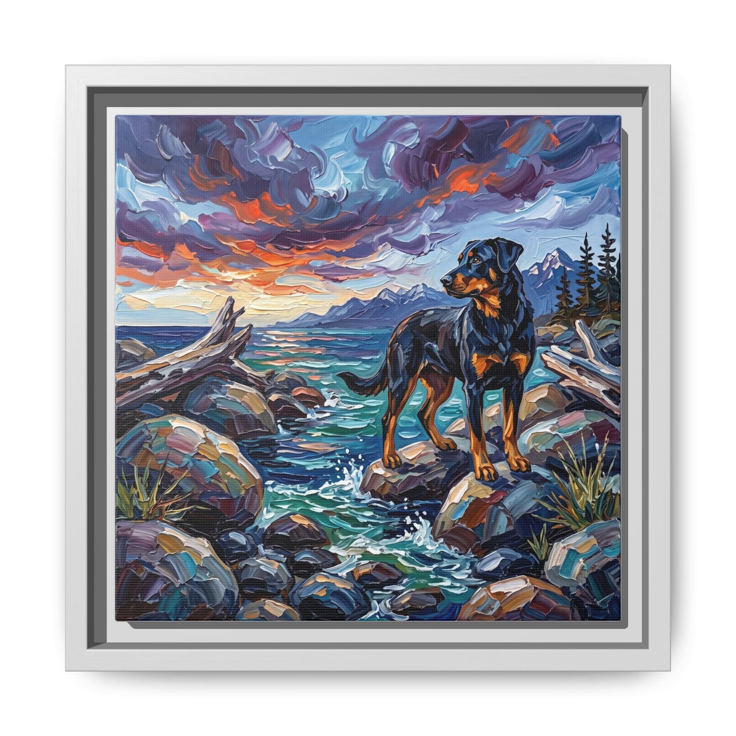 "Beach Day - Beauceron" Framed Canvas Wall Art