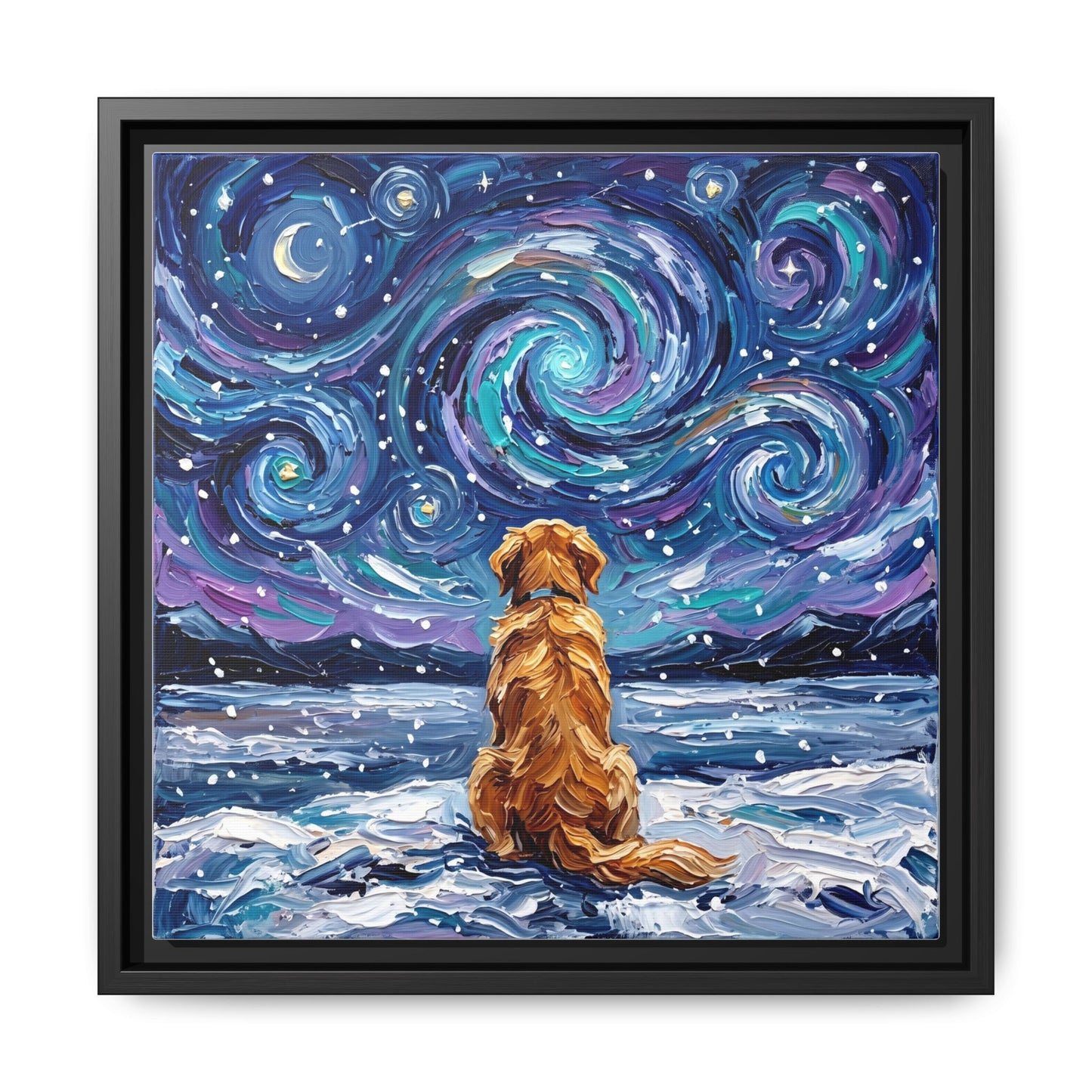 "Snowscape - Golden Retriever" Framed Canvas Wall Art
