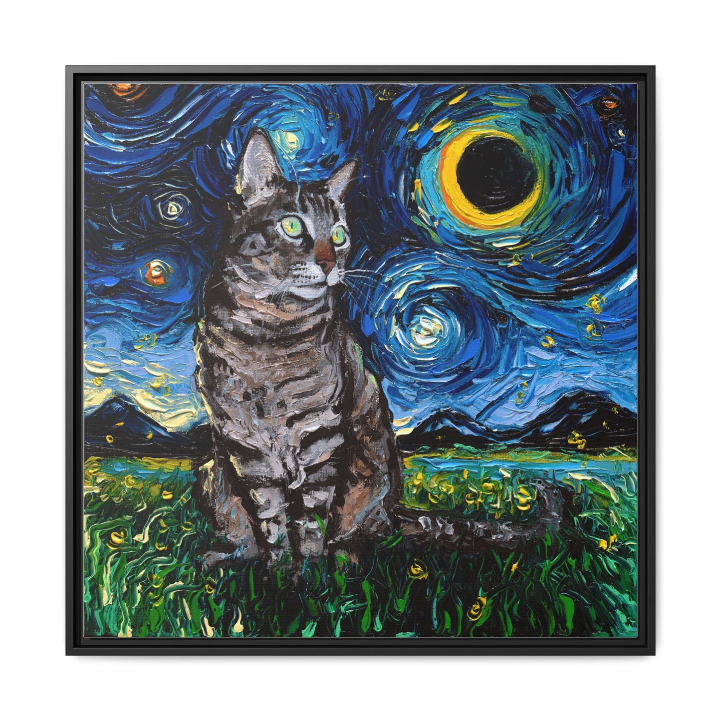 "Tabby Night" Framed Canvas Wall Art