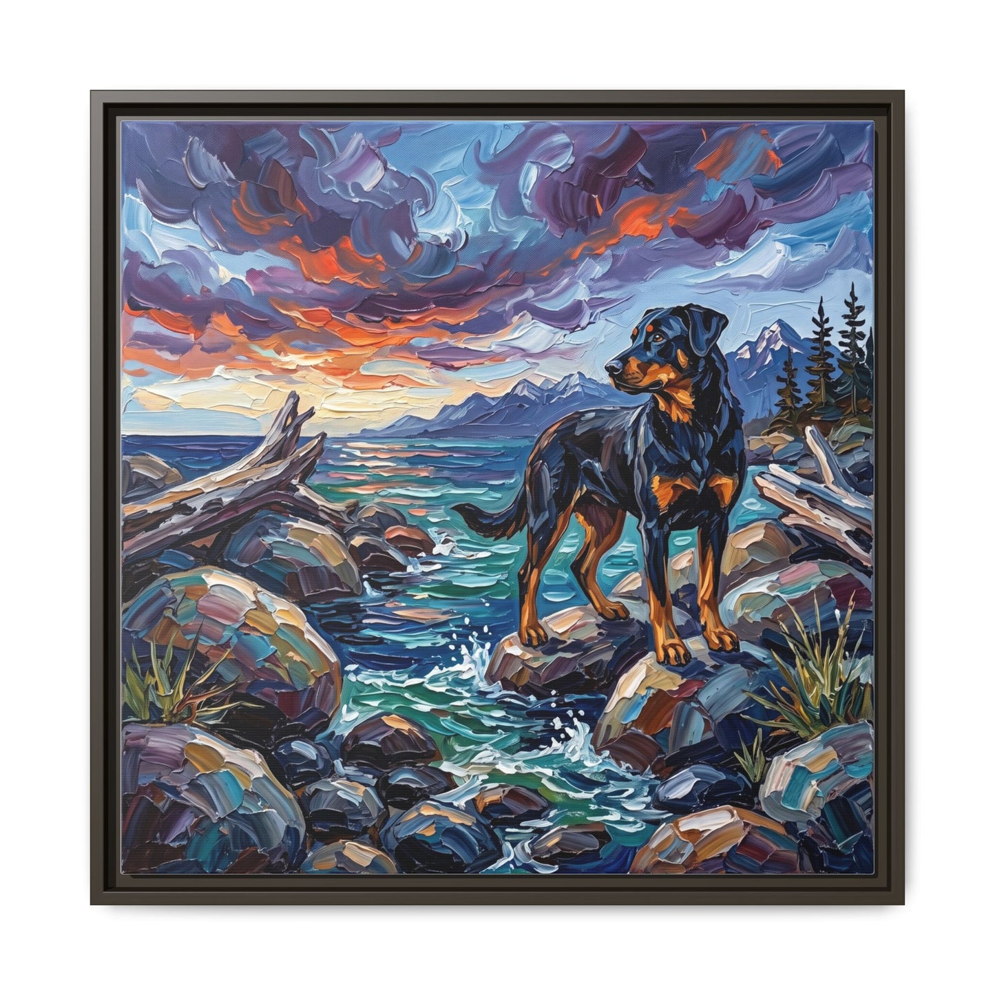 "Beach Day - Beauceron" Framed Canvas Wall Art