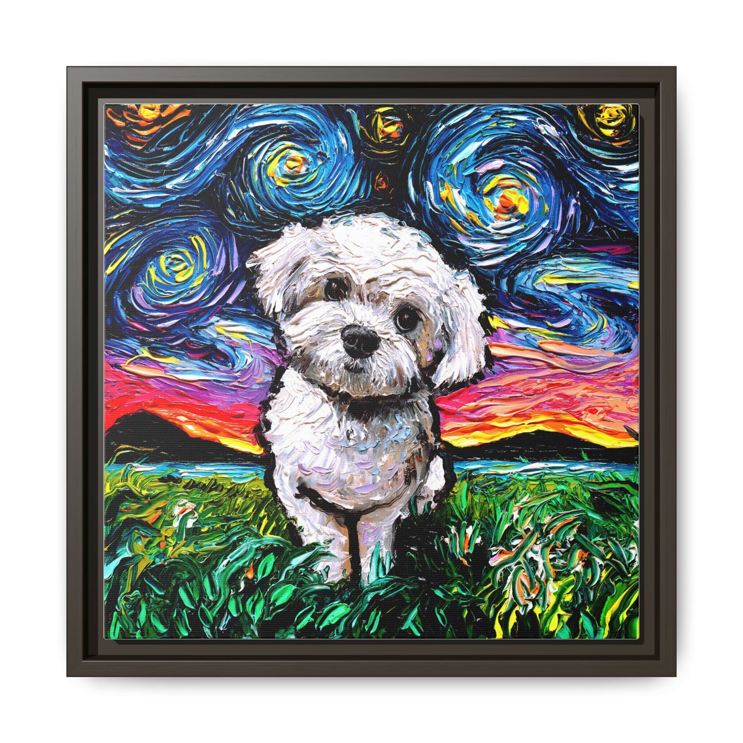 "Maltipoo Night" Framed Canvas Wall Art