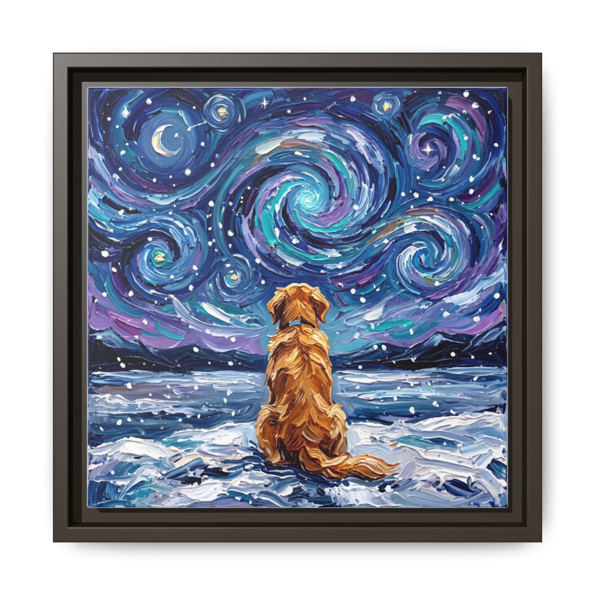 "Snowscape - Golden Retriever" Framed Canvas Wall Art