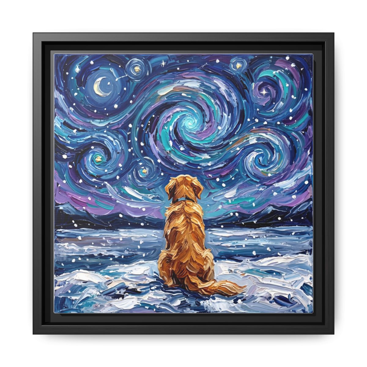 "Snowscape - Golden Retriever" Framed Canvas Wall Art