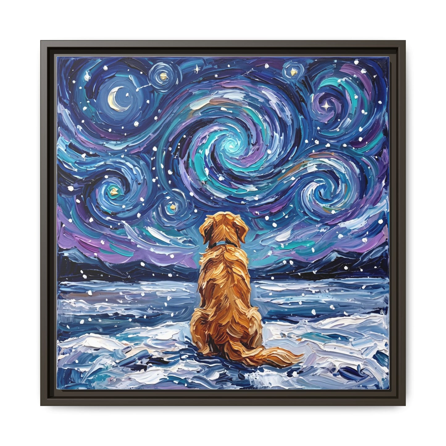 "Snowscape - Golden Retriever" Framed Canvas Wall Art