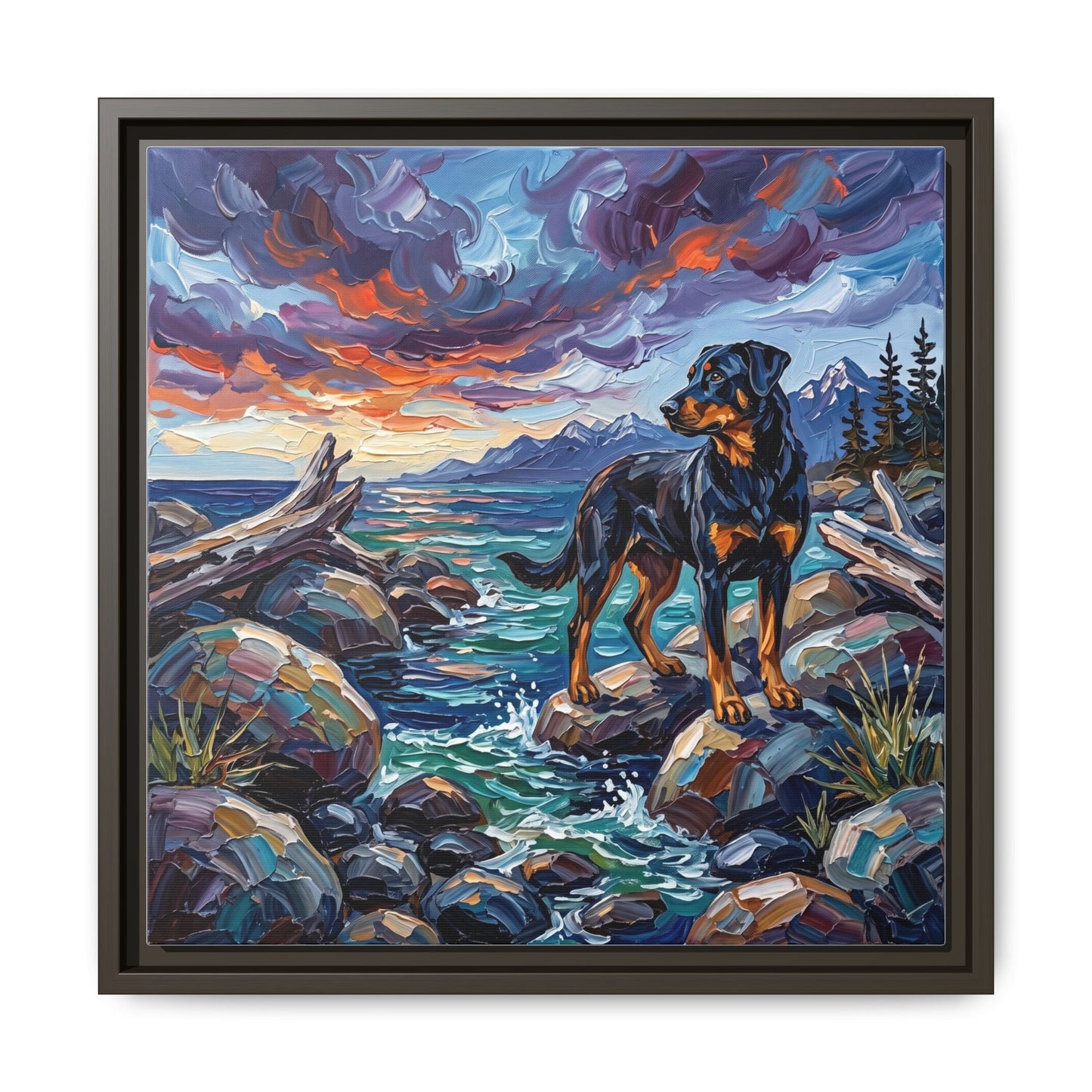 "Beach Day - Beauceron" Framed Canvas Wall Art