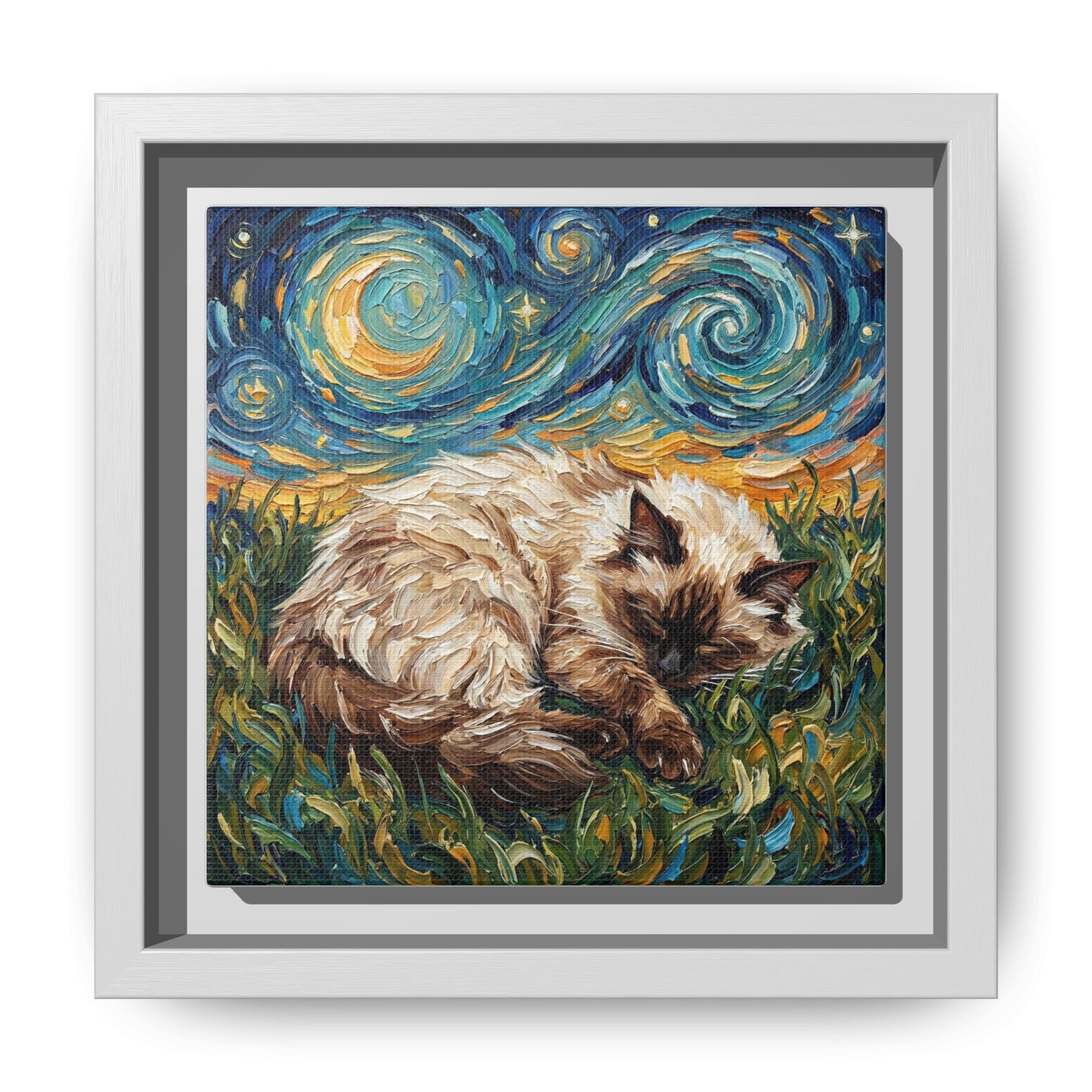 "Sleepy Himalayan Cat Night" Framed Canvas Wall Art