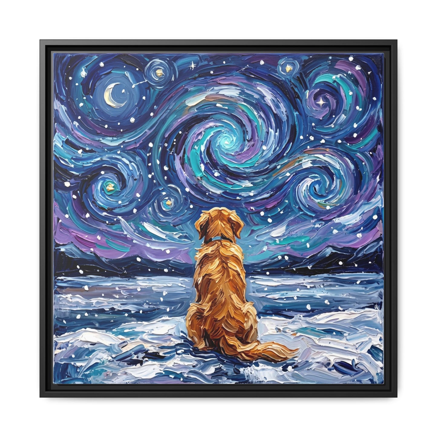 "Snowscape - Golden Retriever" Framed Canvas Wall Art