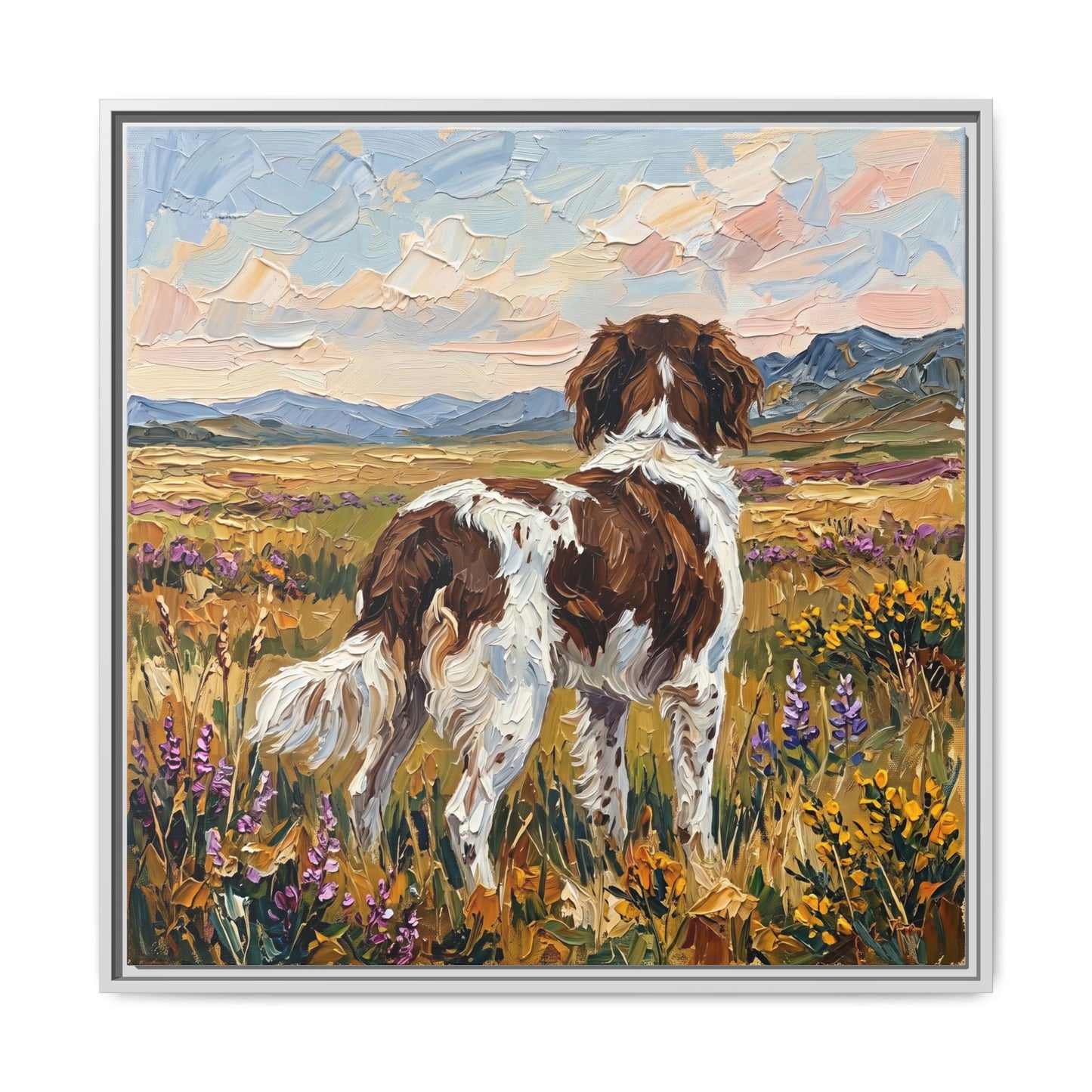 "Amongst The Flowers - Drentsche Patrijshond" Framed Canvas Wall Art