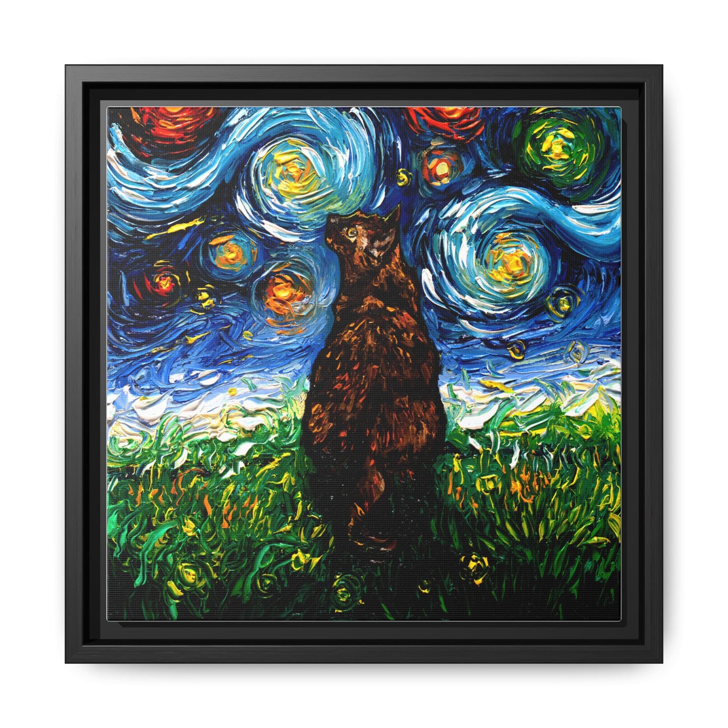 "Tortoiseshell Cat Night" Framed Canvas Wall Art