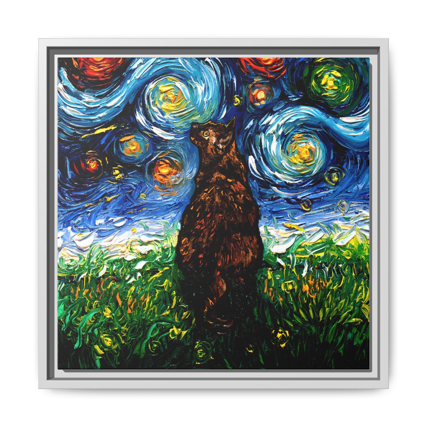 "Tortoiseshell Cat Night" Framed Canvas Wall Art