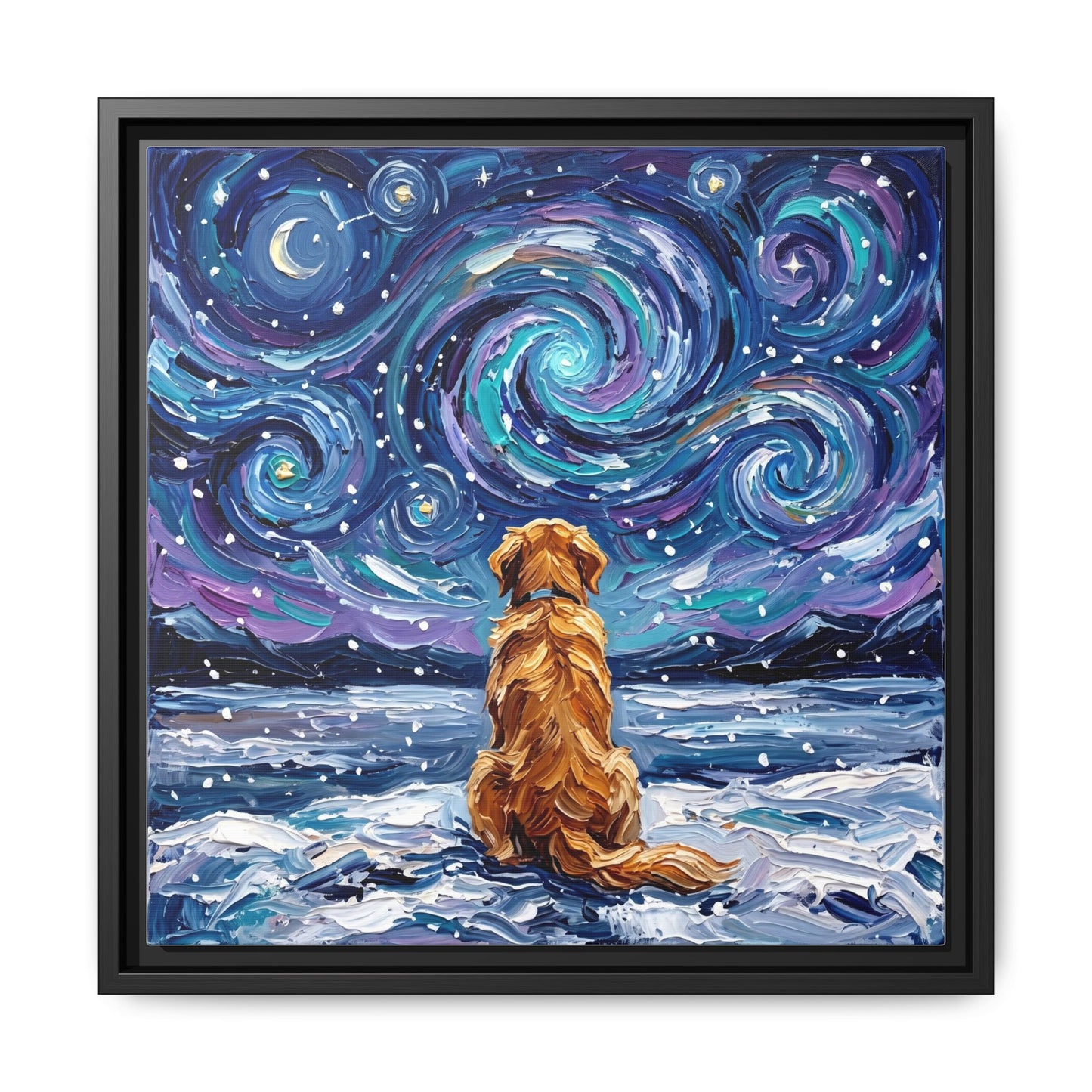 "Snowscape - Golden Retriever" Framed Canvas Wall Art