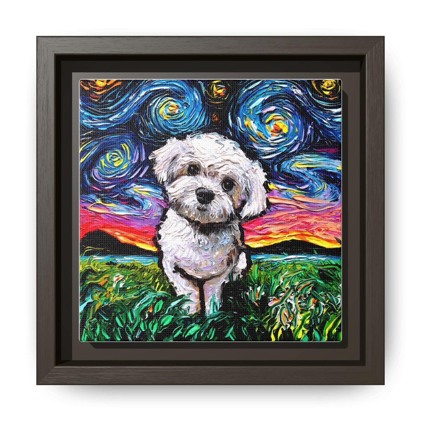 "Maltipoo Night" Framed Canvas Wall Art