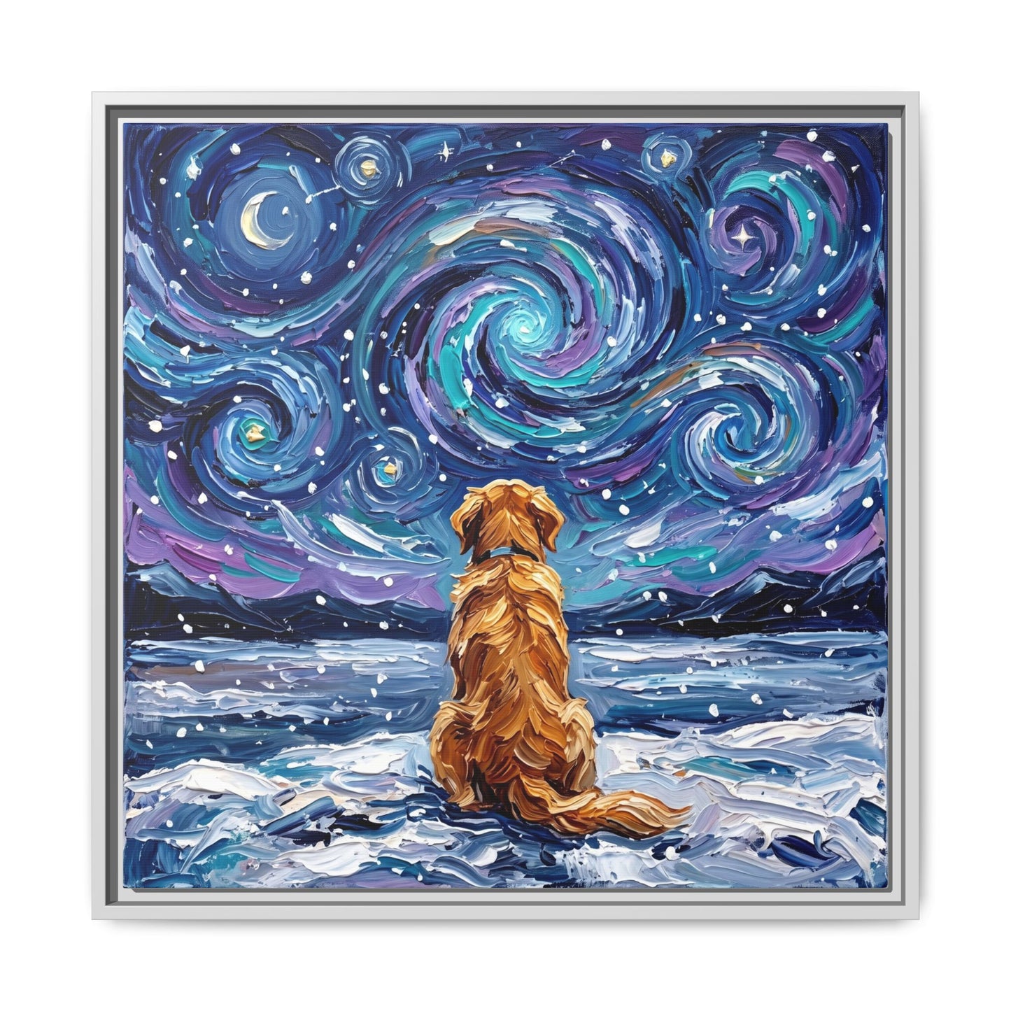 "Snowscape - Golden Retriever" Framed Canvas Wall Art