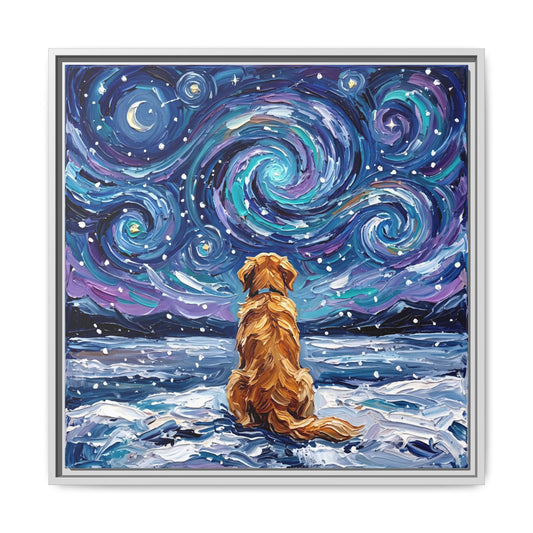 "Snowscape - Golden Retriever" Framed Canvas Wall Art
