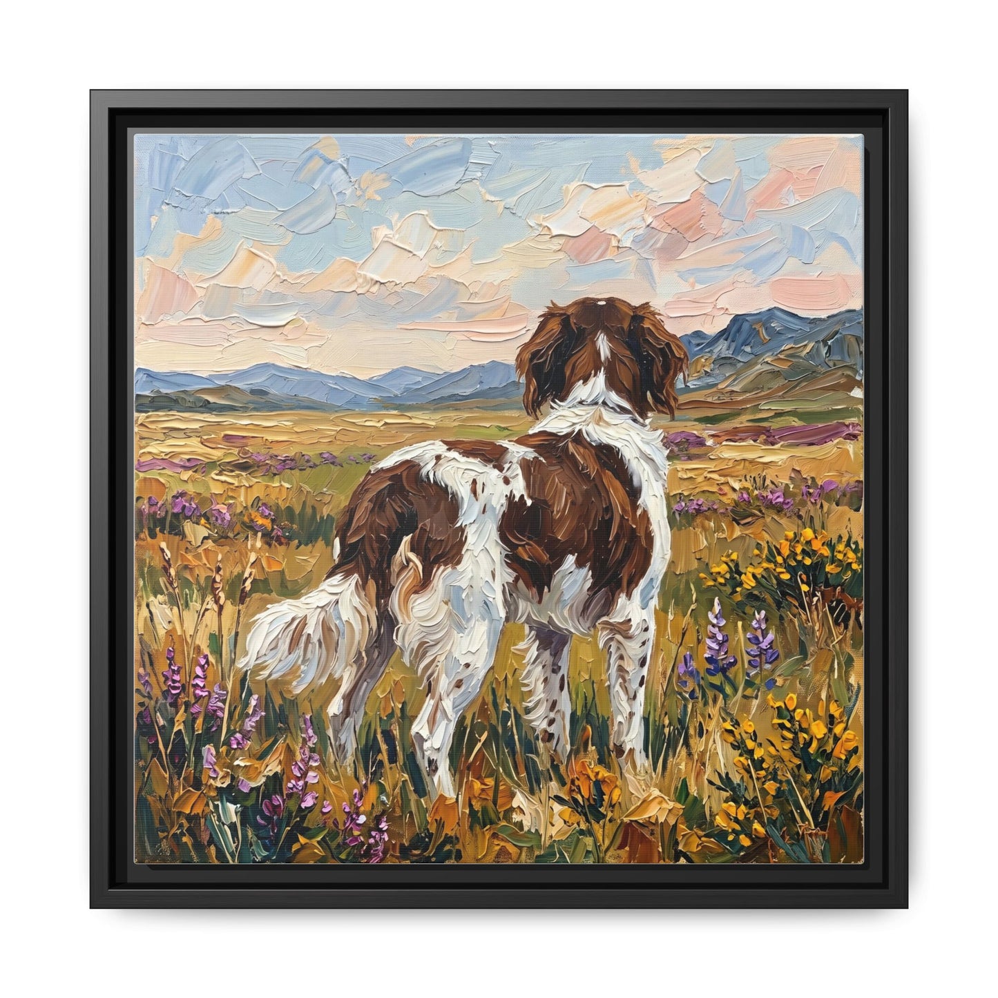 "Amongst The Flowers - Drentsche Patrijshond" Framed Canvas Wall Art