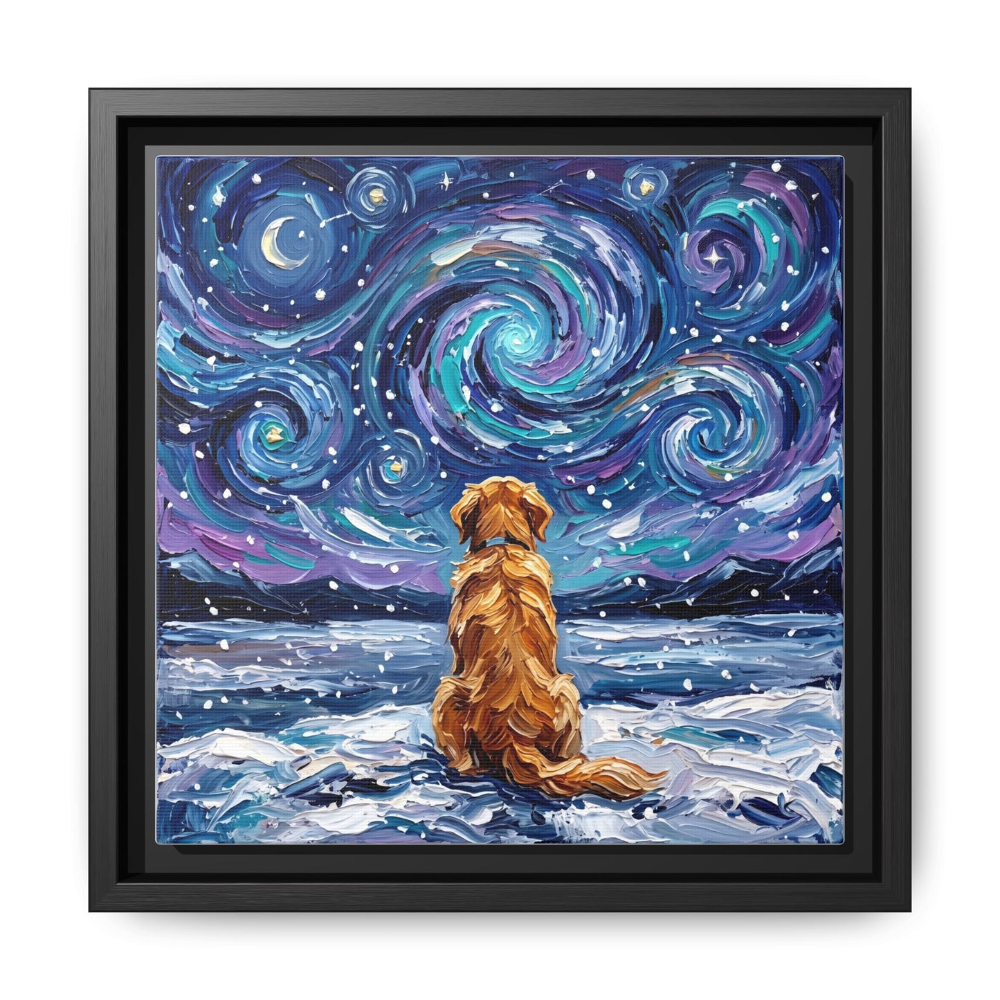 "Snowscape - Golden Retriever" Framed Canvas Wall Art