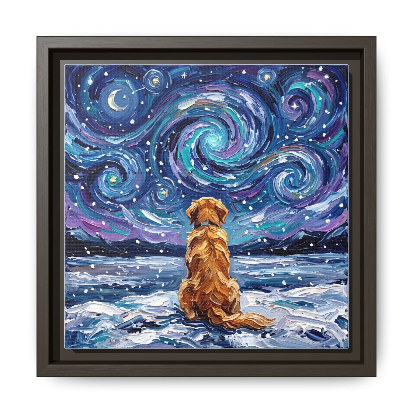 "Snowscape - Golden Retriever" Framed Canvas Wall Art