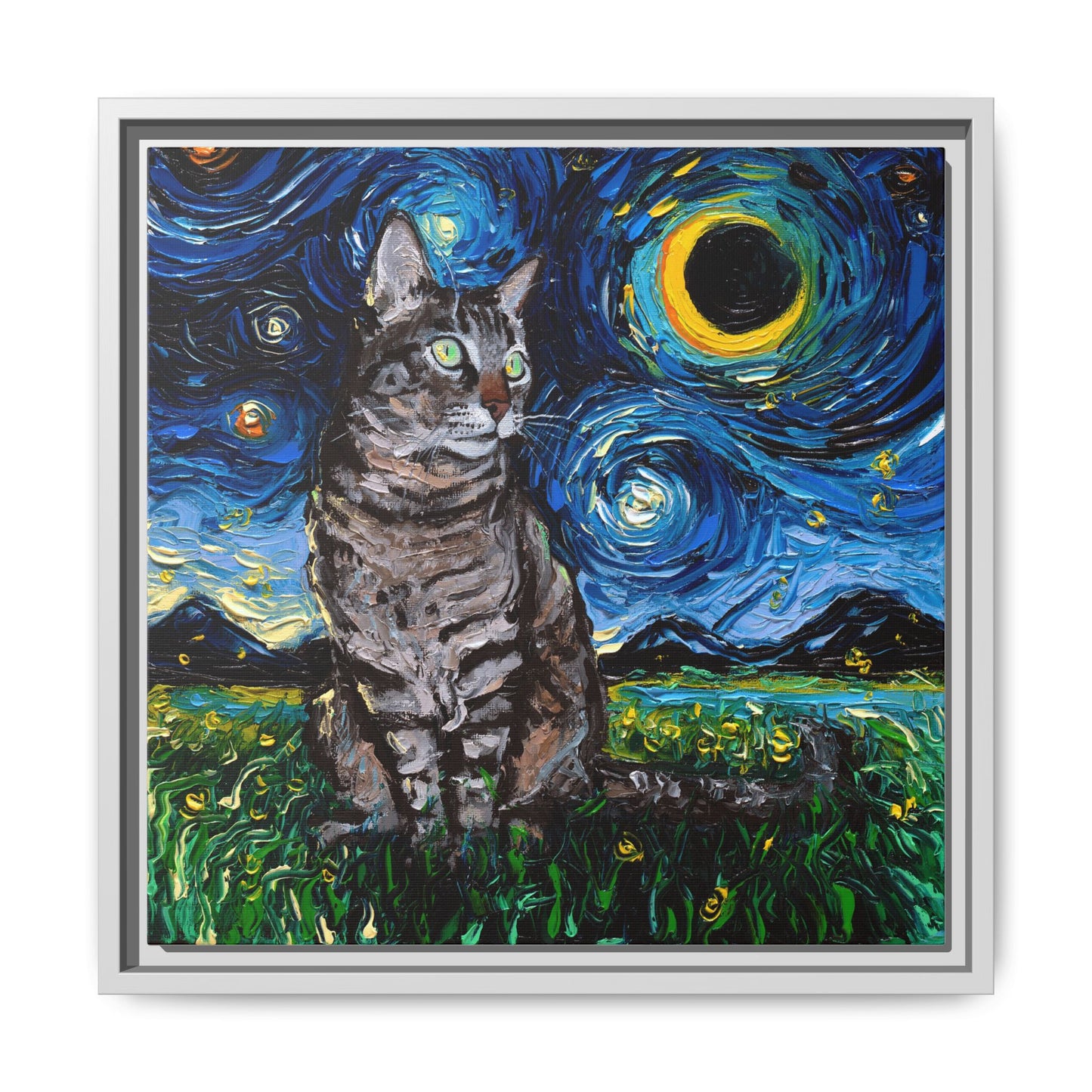 "Tabby Night" Framed Canvas Wall Art