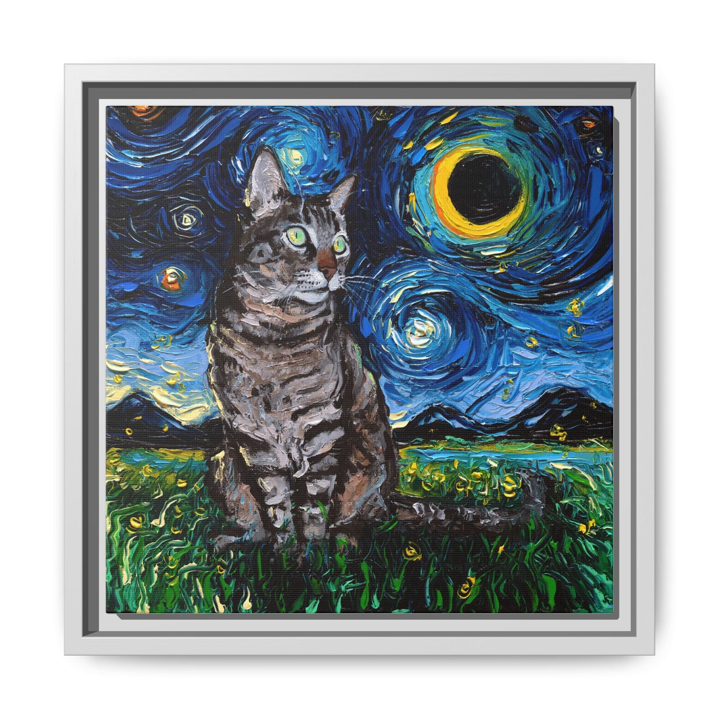 "Tabby Night" Framed Canvas Wall Art