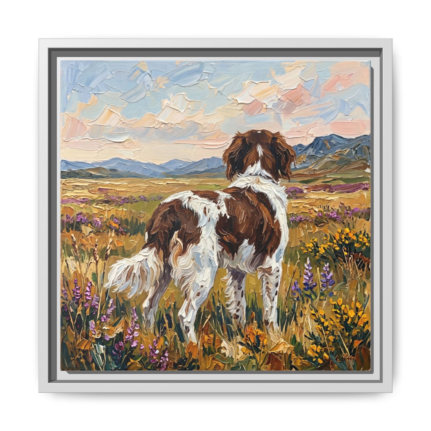 "Amongst The Flowers - Drentsche Patrijshond" Framed Canvas Wall Art