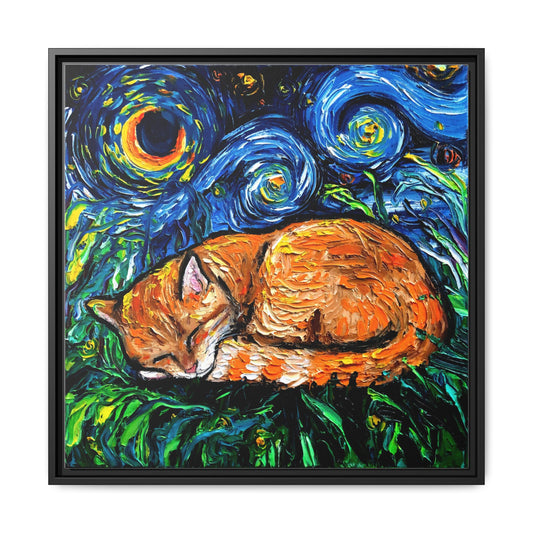 "Sleepy Orange Tabby Night" Framed Canvas Wall Art