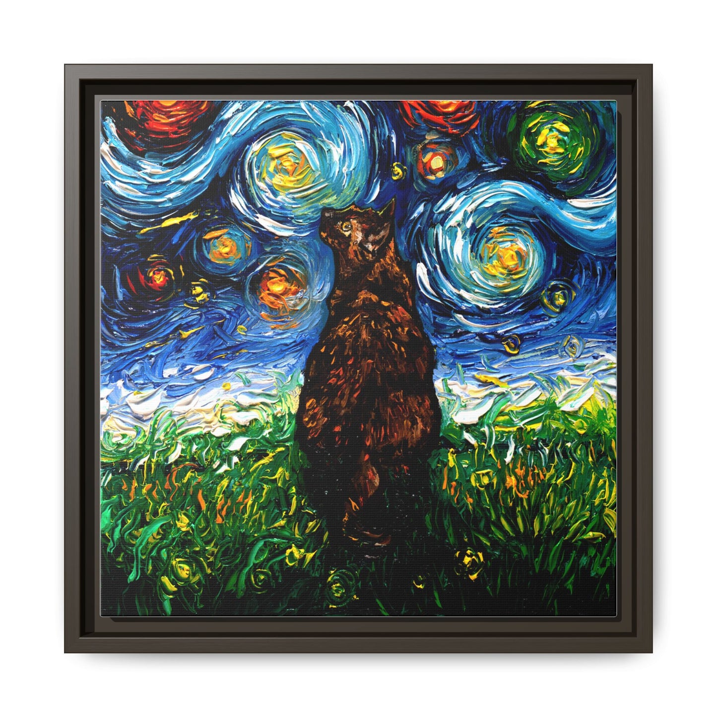"Tortoiseshell Cat Night" Framed Canvas Wall Art