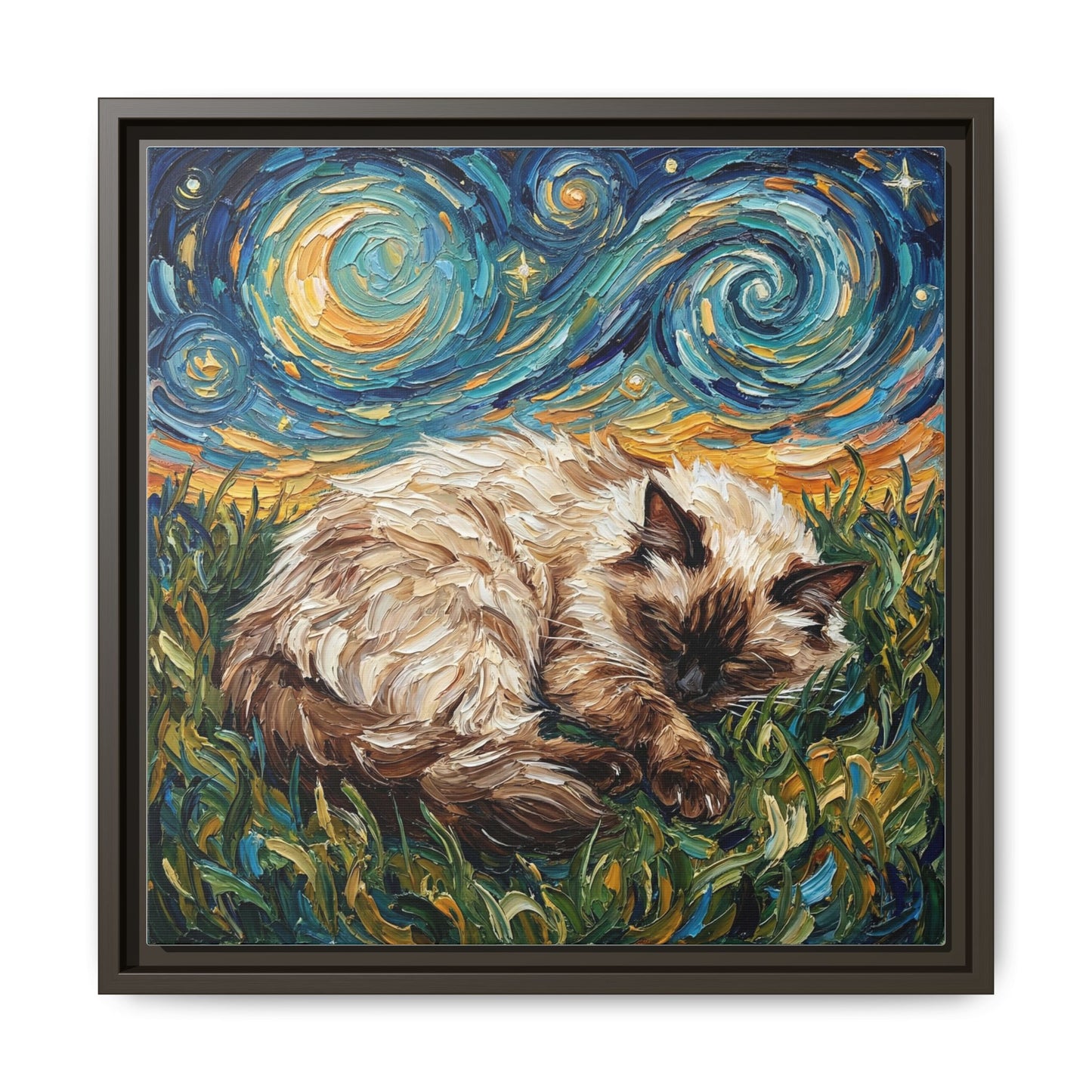 "Sleepy Himalayan Cat Night" Framed Canvas Wall Art