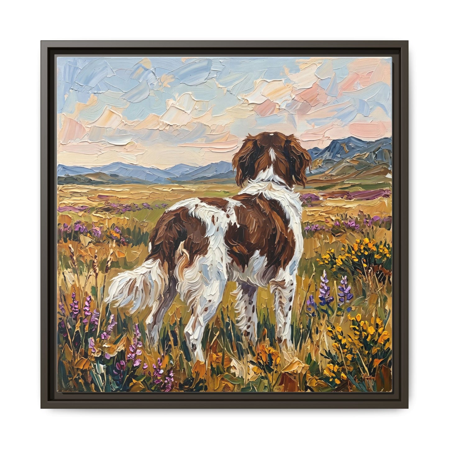 "Amongst The Flowers - Drentsche Patrijshond" Framed Canvas Wall Art