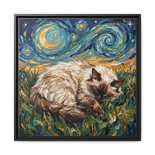 "Sleepy Himalayan Cat Night" Framed Canvas Wall Art